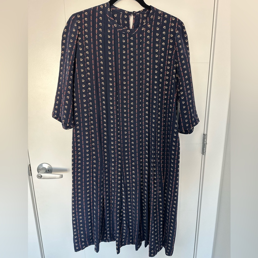 Vintage Christian Dior 100% Silk Monogram Pleated Midi Dress  (Hand Sewn)
